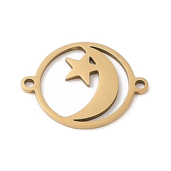 Ion Plating(IP) 201 Stainless Steel Connector Charms, Ring with Star & Moon Links, Real 18K Gold Plated, 19x14.5x1mm, Hole: 1mm