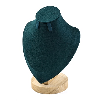 Bust Shaped Microfiber & Wood Jewelry Necklace & Earrings Display Stands, Teal, 8.55x13.95x18.6cm