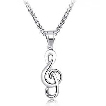 Stainless Steel Pendant Necklace, Musical Note, Stainless Steel Color, 20.08~23.62 inch(51~60cm)