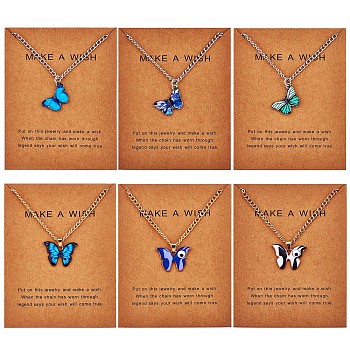 6Pcs Butterfly Pendant Necklaces for Women, Adjustable Alloy Enamel Charms Necklace Gifts for Lovers Christmas Birthday, Platinum & Golden, 18.11 inch(46cm)