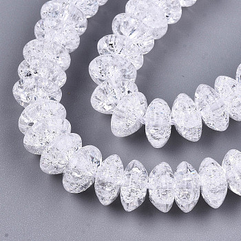 Crackle Glass Beads, Dyed & Heated, Rondelle, Clear, 8x4mm, Hole: 1mm, about 89~95pcs/strand, 15.16~15.55 inch(38.5~39.5cm)