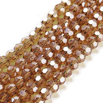 Electroplate Transparent Glass Beads Strands, Faceted, Round, Pearl Luster Plated, Dark Goldenrod, 6mm, Hole: 1mm, about 98~100pcs/strand, 20.39~20.59 inch(51.8~52.3cm)