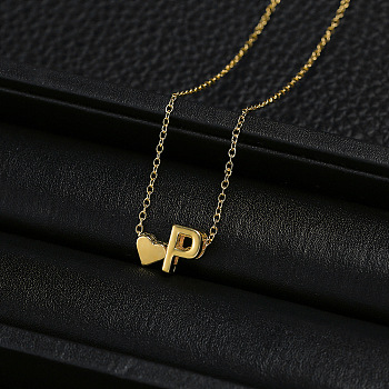 Alloy Letter Heart Pendant Necklaces for Women, Golden, Letter P, 15.75 inch(40cm)