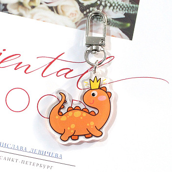 Cute Acrylic Dinosaur Pendant Keychain, with Metal Clasps, for Car Key Bag Gift Keyring, Dark Orange, 3~4cm