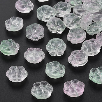 Two Tone Transparent Baking Painted Glass Beads, Paw Print, Clear, 13.5x15x8.5mm, Hole: 1.2mm