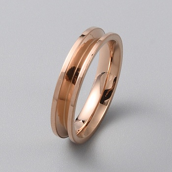 Titanium Steel Grooved Finger Ring Settings, Ring Core Blank, for Inlay Ring Jewelry Making, Rose Gold, US Size 5 3/4(16.3mm), Slot: 2mm