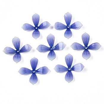Plastic Beads, Flower, Blue, 22.5x22.5x4.5~5.5mm, Hole: 1.2mm