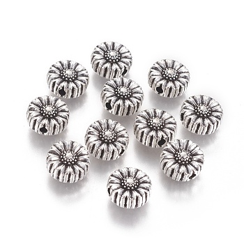 Tibetan Style Alloy Flower Beads, Cadmium Free & Nickel Free & Lead Free, Antique Silver, 11x5mm, Hole: 2mm
