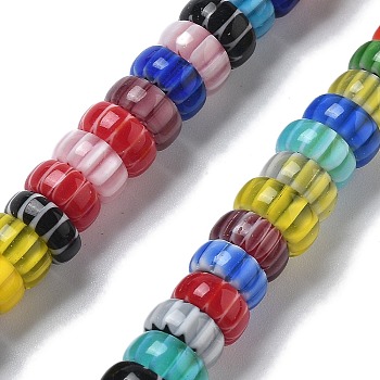 Handmade Millefiori Lampwork Beads Strands, Flat Round, Mixed Color, 8~9x3~4mm, Hole: 0.8mm, about 102pcs/strand, 15.35 inch(39cm)