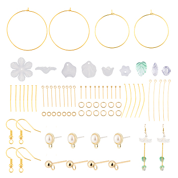 DIY Bohemia Earring Making Kit, Including Brass Wine Glass Charm Rings & Earring Hooks, Acrylic Leaf & Glass Teardrop & Glass Pendants & Beads, Alloy Stud Earring Findings, Golden, 270Pcs/box