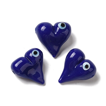 Handmade Lampwork Beads, Heart with Evil Eye, Midnight Blue, 18x18x9mm, Hole: 1.8mm