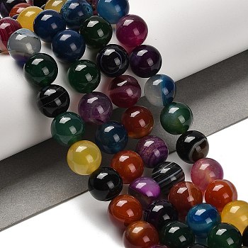 Dyed Natural Banded Agate Beads Strands, Round, Mixed Color, 14mm, Hole: 1mm, about 27pcs/strand, 14.88~15.35''(37.8~39cm)