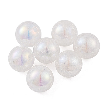 UV Plating Rainbow Iridescent Two Tone Acrylic Beads, Crackle Style, Round, Old Lace, 15.5mm, Hole: 2.7mm