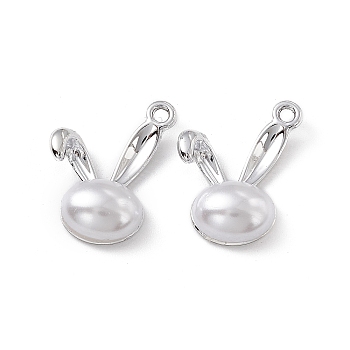 ABS Plastic Imitation Pearl Pendants, with Alloy Findings, Rabbit Head Charm, Platinum, 19x15x5mm, Hole: 1.6mm