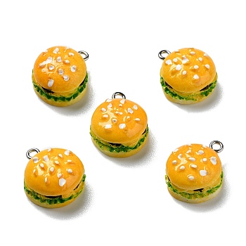 Opaque Resin Pendants, with Platinum Tone Iron Loops, Imitation Food, Hamburger, Gold, 20x16x11mm, Hole: 2mm