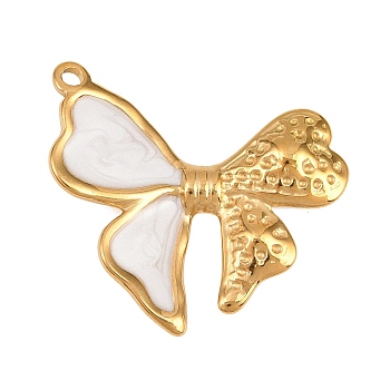 304 Stainless Steel Enamel Pendants, Bowknot Charms, Golden, 25x30x4mm, Hole: 1.8mm