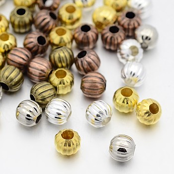 Iron Corrugated Beads, Round, Mixed Color, 8mm, Hole: 3mm, about 354pcs/200g