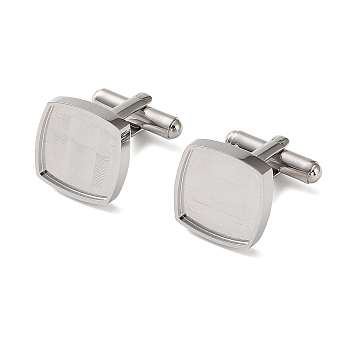 Sqaure 304 Stainless Steel Cufflink Settings, Blank Cuff Buttons for Men's Jewelry Making, Stainless Steel Color, 29x16x16mm