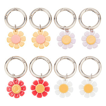 Opaque Resin Shoe Charms, with Alloy Spring Gate Rings, Daisy, Mixed Color, 55mm, 4 colors, 2pcs/color, 8pcs/set