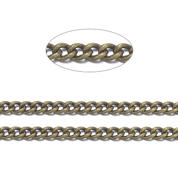 Brass Twisted Chains, Curb Chains, Unwelded, with Spool, Lead Free & Nickel Free & Cadmium Free, Antique Bronze, 2x1.5x1mm, about 92m/roll