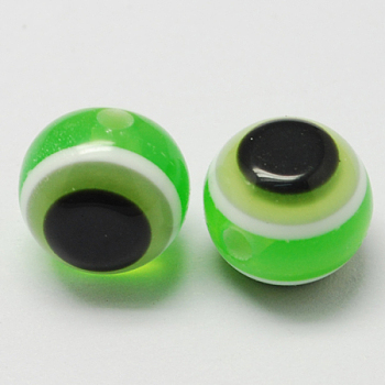 Round Evil Eye Resin Beads, Light Green, 8x7mm, Hole: 1.8~2mm
