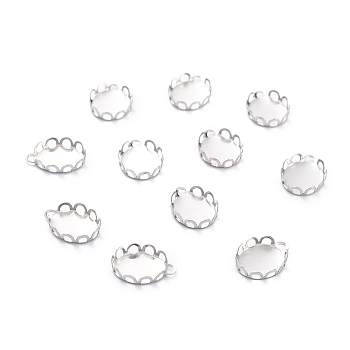 304 Stainless Steel Charms Cabochon Settings, Lace Edge Bezel Cups, Oval, Stainless Steel Color, 12x9x2mm Tray: 9mmx8mm
