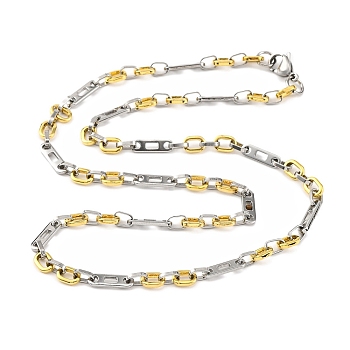 201 Stainless Steel Oval Links Chain Necklace, with 304 Stainless Steel Clasps, Golden & Stainless Steel Color, 23.50 inch(59.7cm), link: 15x4.5x1.5mm