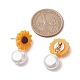 Natural Pearl & Resin Sunflower Stud Earrings(EJEW-JE05693-02)-3
