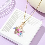 Natural Multicolor Tourmaline Beaded Colorful Dice Balloon Pendant 304 Stainless Steel Cable Chain Necklaces for Women, Golden, 17.95 inch(45.6cm)(NJEW-JN06123)