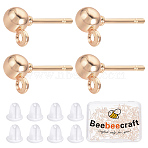 100Pcs Iron Ball Stud Earring Post, with Horizontal Loops and 100Pcs Plastic Ear Nuts, Rose Gold, 6.5x4mm, Hole: 1mm, Pin: 0.8mm(STAS-BBC0001-79)