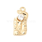 Brass Pave Clear Cubic Zirconia Pendants, Nuggets Charms, Real 14K Gold Plated, 15x6.5x3.5mm, Hole: 1.2mm(ZIRC-L106-02G-03)