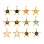 Natural & Synthetic Mixed Gemstone Pendants, Star Charms, with Brass Findings, Long-Lasting Plated, Rack Plating, Real 18K Gold Plated, Mixed Dyed and Undyed, 28x24x7.5mm, Hole: 3mm(GG-G001-01G)