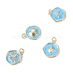 4Pcs Golden Ocean Brass Enamel Pendants, Flat Round Charms, Sky Blue, Mixed Shapes, 18x15x3.5mm, Jump Ring: 5x1mm, Inner Diameter: 3mm(KK-TADJ0001-32)