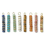 8Pcs 8 Styles Natural Mixed Gemstone & Electroplated Synthetic Non-magnetic Hematite Heishi Beaded Pendants, Disc Beaded Charms with 304 Stainless Steel Loops, Golden, 32.5x4x4mm, Hole: 3mm, 1pc/style(PALLOY-JF03292)
