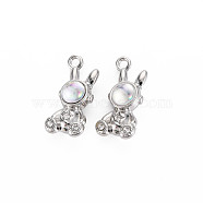 Rack Plating Alloy Charms, with Crystal Rhinestone and Resin, Cadmium Free & Nickel Free & Lead Free, Rabbit, Platinum, White, 22x10x7.5mm, Hole: 1.8mm(PALLOY-S125-123P-01)