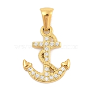 Ion Plating(IP) 304 Stainless Steel Micro Pave Cubic Zirconia Pendants, Anchor Charm, Golden, 19x15x2mm, Hole: 3x6mm(STAS-D112-03G-08)