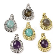 Natural Mixed Stone Pendants, Oval Charms with Rack Plating Platinum & Golden Tone Brass Findings, Cadmium Free & Lead Free, 28x17.5x10mm, Hole: 3x4.5mm(G-G004-01)