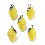 AB Color Resin Pendants, Fruit Charms with Platinum Plated Iron Loops, Lemon, 22~23x13~14x12.5mm, Hole: 2mm(RESI-C051-02F-P)