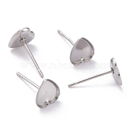 304 Stainless Steel Stud Earring Settings, Heart, Stainless Steel Color, 7x7x1mm, Tray: 6x5mm, Pin: 0.8mm(X-STAS-J032-13)