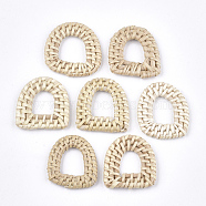 Handmade Reed Cane/Rattan Woven Linking Rings, For Making Straw Earrings and Necklaces, Antique White, 35~39x29~35x4~5mm, Inner Measure: 14~20x11~17mm(X-WOVE-T006-053)