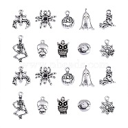 100pcs 10 Style Tibetan Style Alloy Charms, Lead Free & Cadmium Free, for Halloween, Spider & Punk & Skull & Witch & Ghost, Antique Silver, 11~26x10~19x2~5.5mm, Hole: 1~2mm, 10pcs/style(TIBEP-CJ0001-38)
