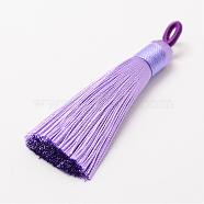 Polyester Tassel Big Pendant Decorations, Ice Silk Tassel, Lilac, 60~67x8mm, Hole: 5x7mm(FIND-P022-11)