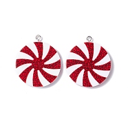 Opaque Acrylic Pendants, with Platinum Tone Iron Loops, Lollipop, Red, 34.5x30x3.7mm, Hole: 1.8mm(SACR-G027-01P)