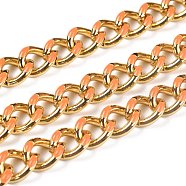 Golden Brass Enamel Curb Chain, Twisted Chain, Long-Lasting Plated, with Spool, Unwelded, Orange, 10.5x8x3.5mm, 32.8 Feet(10m)/roll(CHC-H103-07I-G)