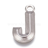 304 Stainless Steel Pendants, Alphabet, Letter.J, 16x8.5x2mm, Hole: 1.4mm(STAS-H119-01P-J)