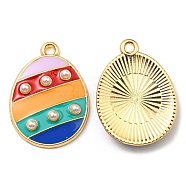 Alloy Pendants, with Enamel & ABS Plastic Imitation Pearl, Golden, Cadmium Free & Nickel Free & Lead Free, Egg Charms, Colorful, 23x17x4mm, Hole: 1.6mm(ENAM-L042-06G)