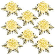 Peony Shape Water Soluable Multi-Layer Appliques, Embroidery Cloth Sew on/Iron on Patches, Clothing Patches, Yellow, 90x122x3.5mm(PATC-WH0011-02)