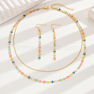 Fashionable Brass Enamel Double-layer Colorful Chain Lock Necklace Earrings Set, Golden(PA4201)