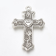 Tibetan Style Alloy Pendants, Cross, Lead Free & Cadmium Free, Antique Silver, 33x22x2.5mm, Hole: 1.5mm, about 285pcs/500g(TIBE-T010-08AS-RS)
