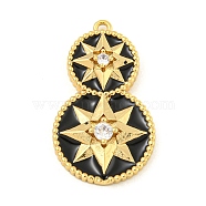 Rack Plating Brass Micro Pave Cubic Zirconia Pendants, with Enamel, Cadmium Free & Lead Free, Long-Lasting Plated, Gourd
 with Star Charms, Black, 27.5x16x3mm, Hole: 1.2mm(KK-N255-04A-G-RS)